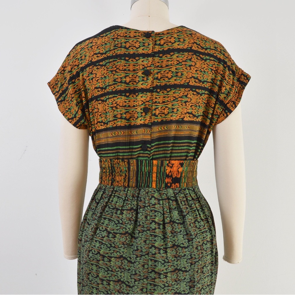VTG black orange green rayon batik tribal top skirt set small medium - Picture 2 of 16